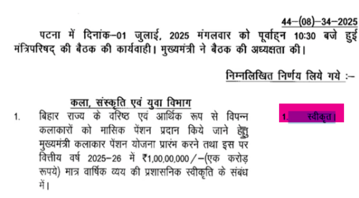 Mukhyamantri Kalakar Pension Yojana 2025